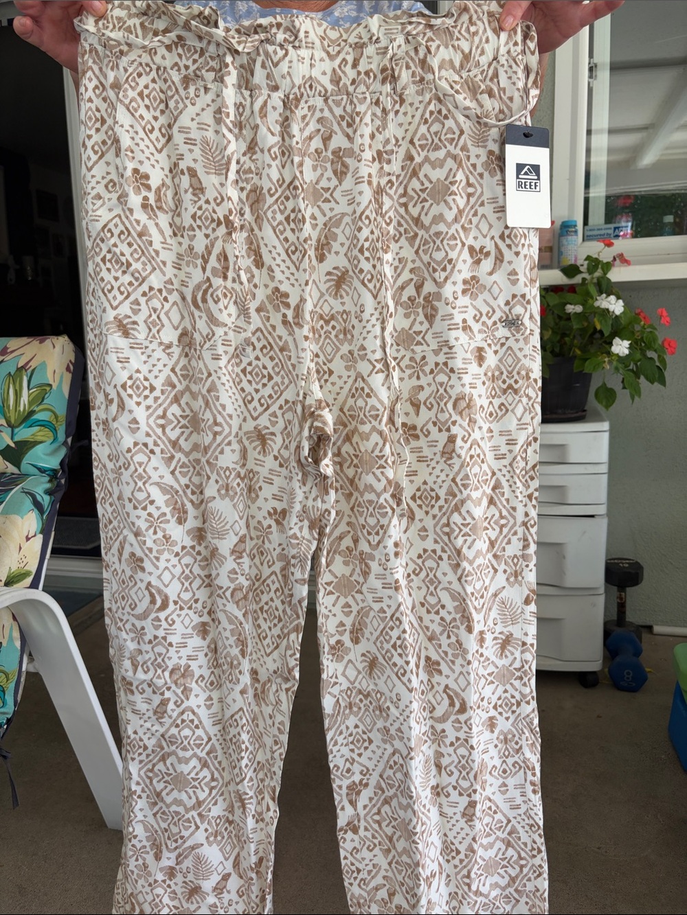Reef Cream & Tan Tribal-Print Wide-Leg Pants